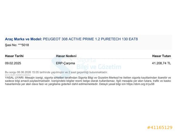 270BİN PEŞİNAT SENETLİ SATIŞ K.K 12 TAKSİT 308 ACTIVE PRIME