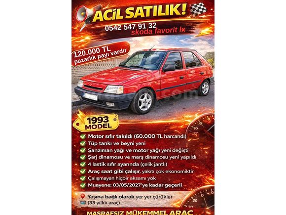 Sahibinden Skoda Favorit 1.3 LX 1993 Model