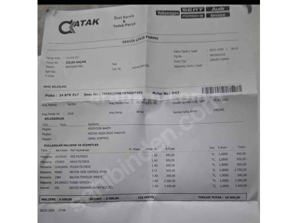 Sahibinden Skoda Octavia 1.6 TDI Optimal 2018 Model 