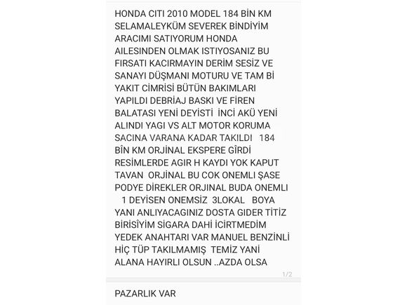 Sahibinden Honda City 1.4 ES 2010 Model