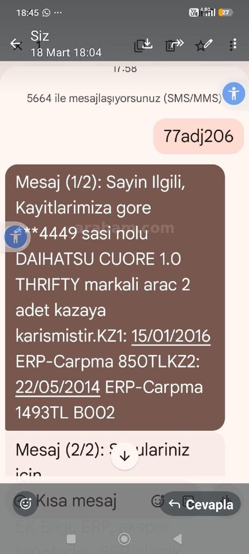 Sahibinden Daihatsu Cuore 1.0 Thrifty 2005 Model İzmir 205.000 km Gri (metalik) 7