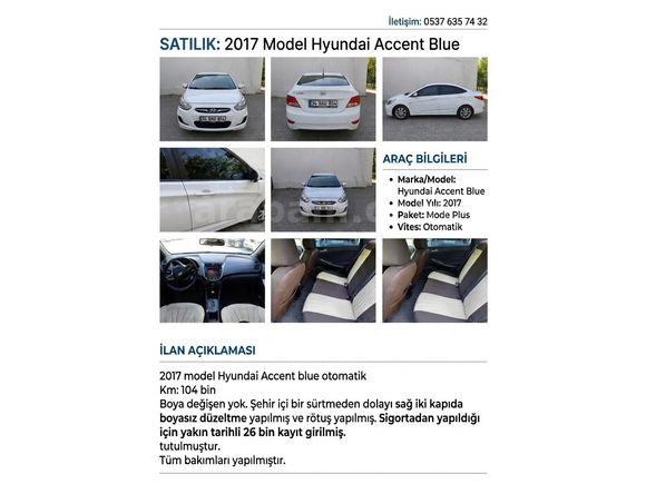 Sahibinden Hyundai Accent Blue 1.4 D-CVVT Mode Plus 2017 Model