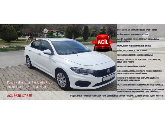 ACİL! Bayan Kullanıcıdan Temiz AileAracı 2016 EGEA 1.3Multijet Denizli