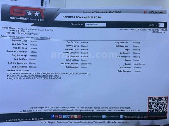 DEĞİŞENSİZ, TRAMERSİZ VE BAKIMLI CIVIC