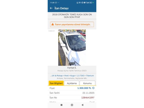 Sahibinden Ford Kuga 1.5 TDCi Titanium 2018 Model