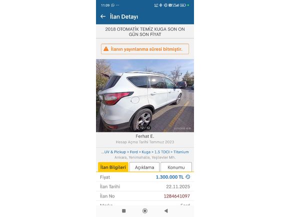 Sahibinden Ford Kuga 1.5 TDCi Titanium 2018 Model