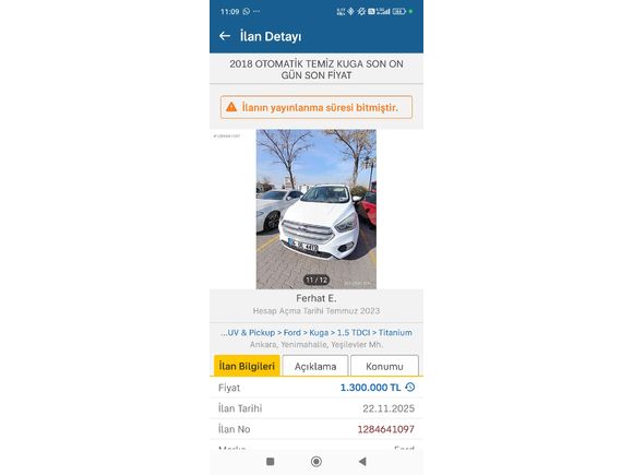 Sahibinden Ford Kuga 1.5 TDCi Titanium 2018 Model