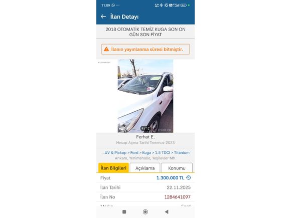Sahibinden Ford Kuga 1.5 TDCi Titanium 2018 Model