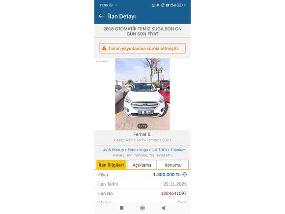 Sahibinden Ford Kuga 1.5 TDCi Titanium 2018 Model