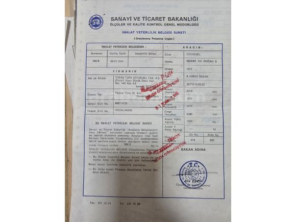 ilk Sahibinden Tofaş Doğan S 1994 Model