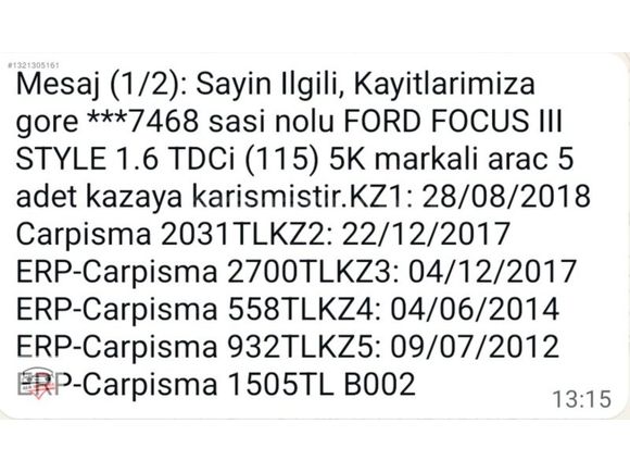 2012 FOCUS/287.000 KM/1 BOYA/2 LOKAL BOYALI/BAKIMLI/ÇOK TEMİZ