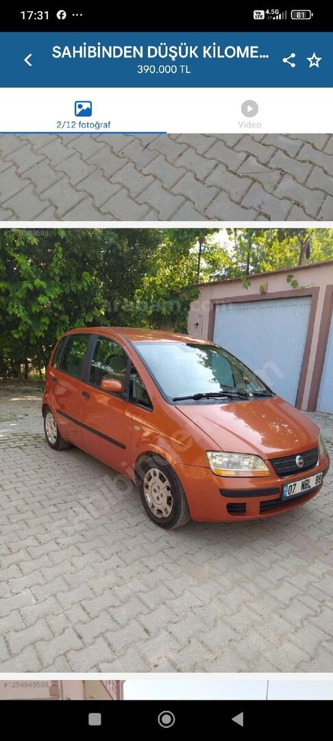 Sahibinden Fiat Idea 1.3 Multijet Dynamic 2006 Model Afyonkarahisar 183.000 km Turuncu 2