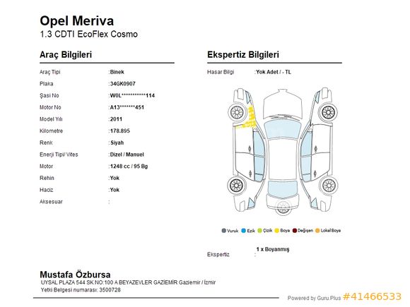 Galeriden Opel Meriva 1.3 CDTI Cosmo 2011 Model İzmir 178.895 km