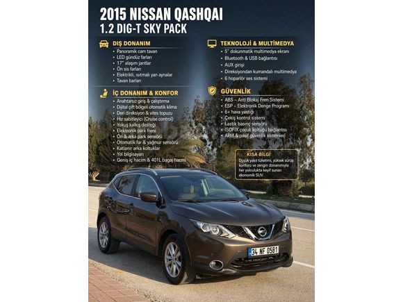 Sahibinden Nissan Qashqai 1.2 DIG-T Sky Pack 2015 Model 