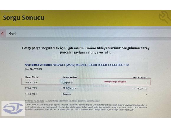 2019 MEGANE 1.5 DCİ TOUCH - ORJİNAL - 166 000KM