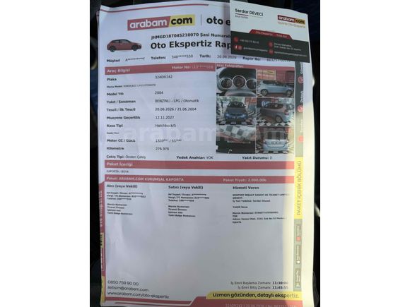Galeriden Honda Jazz 1.4 ES 2004 Model Isparta