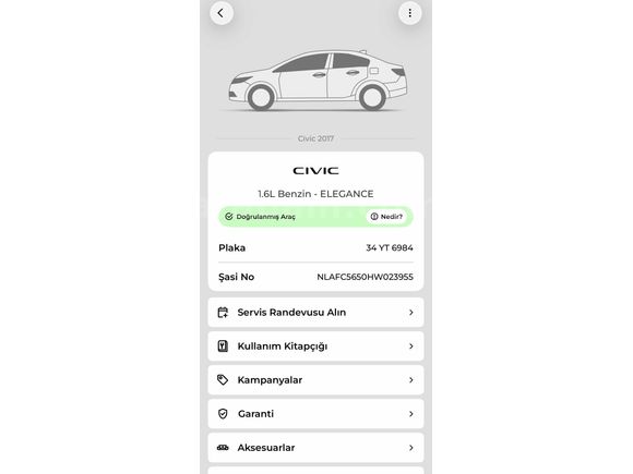 Galeriden Honda Civic 1.6i VTEC Eco Elegance 2017 Model Ankara