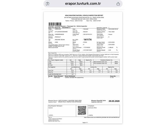 Sahibinden Renault Megane 1.6 Privilege 2008 Model Aydın