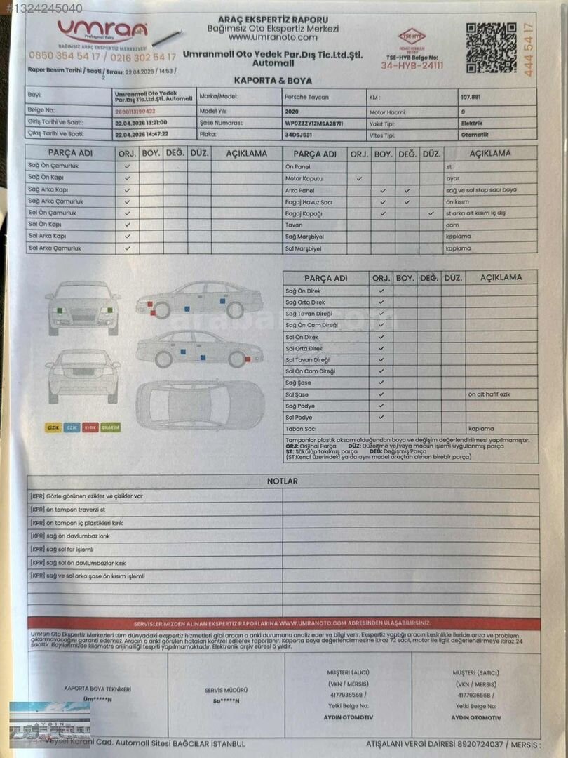 Galeriden Porsche Taycan Elektrik 4S 2020 Model İstanbul 113.000 km Beyaz 2