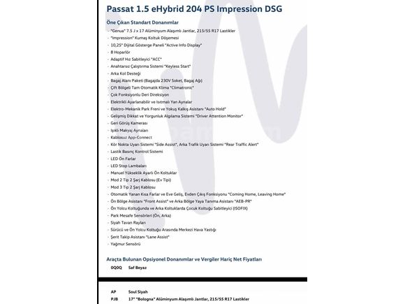 2025 HATASIZ VW PASSAT E HYBRID 