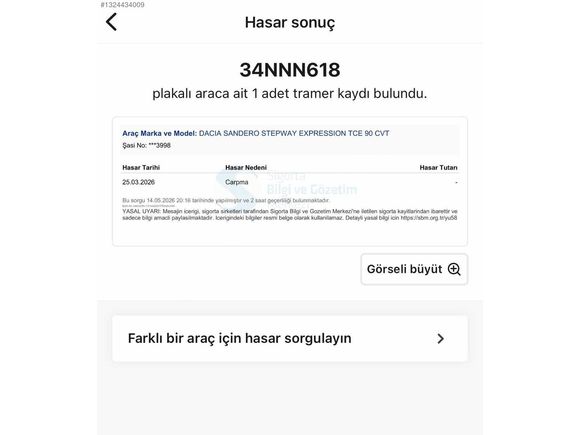 AUTO CMR'DEN 2025 SANDERO OTOMATİK HASAR KAYITSIZ!!! K.K. TKST