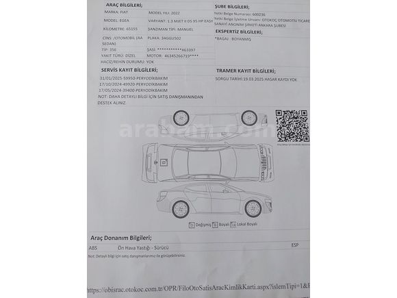Bir parça Boyalı 83 Binde Fiat Egea 1.3 Multijet Easy Plus 2022 Model 