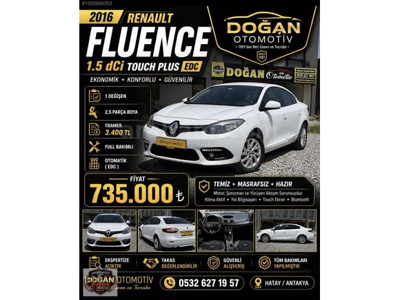 2016 RENAULT FLUENCE 1.5 DCİ TOUCH PLUS EDC OTOMATİK