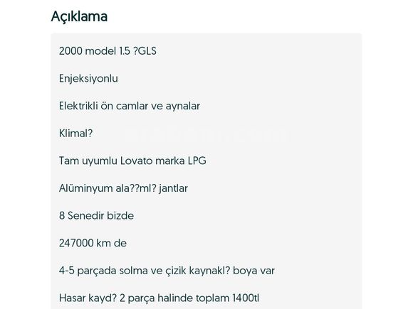 Sahibinden Hyundai Accent 1.5 GLS 2000 Model