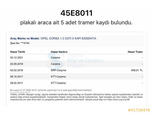 PLAKA RUHSATLI ÇALIŞIR YÜRÜR 1.3 DİZEL OPEL CORSA ESSENTİA