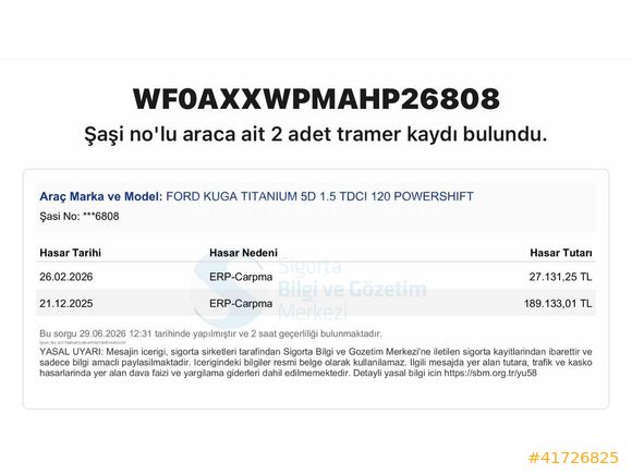 KUGA TİTANİUM ŞERİT TAKİP ÇARPIŞMA KUSURSUZ