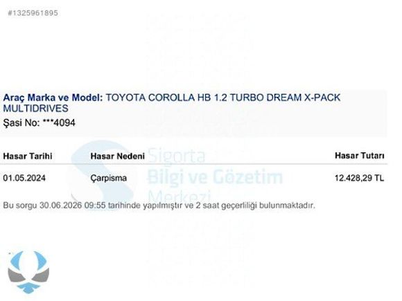 ANKA'DAN 53.000 KM BOYASIZ CAM TAVAN COROLLA 1.2T HATCHBACK