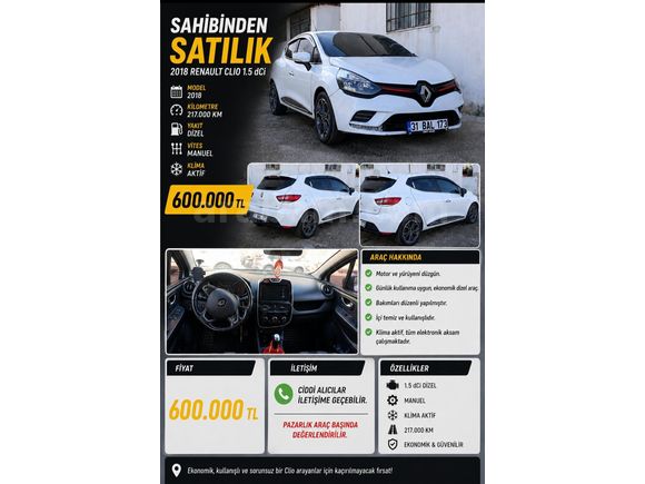 Sahibinden Renault Clio 1.5 dCi Joy 2018 Model