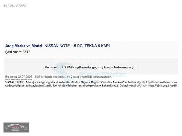 2012 MODEL BOYASIZ NİSSAN NOTE 1.5 dCi Visia