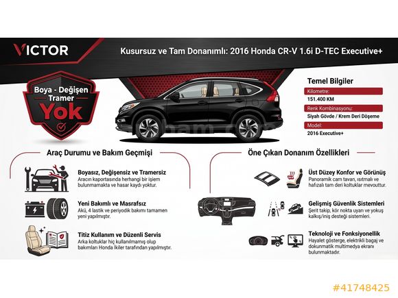 VICTOR AUTO | 2016 HONDA CR-V 1.6i D-TEC EXC+ BOYASIZ