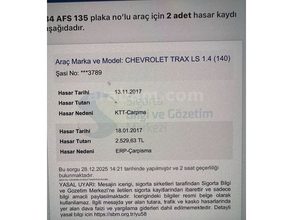 Sahibinden Chevrolet Trax 1.4 2013 Model İzmir