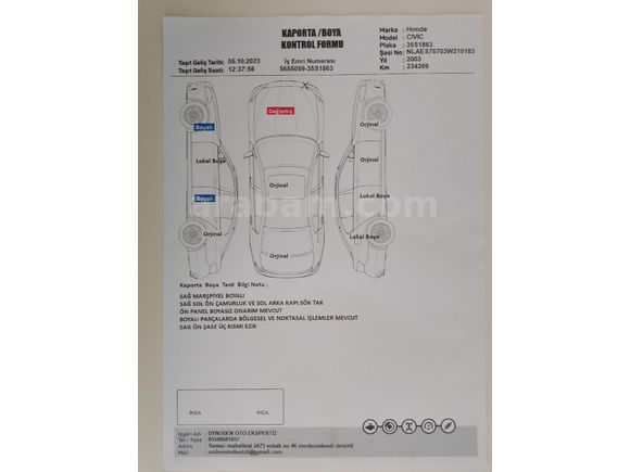 Sahibinden Honda Civic 1.6i VTEC ES 2003 Model