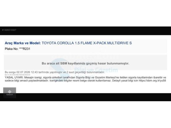 2022 TOYOTA COROLLA 1.5 FLAME X-PACK HATASIZ