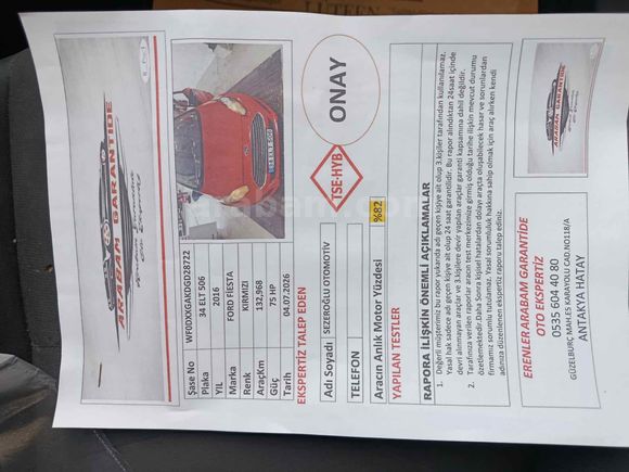 Ford Fiesta Trend X 2016 Model  km 132 binde orijinal Hatay