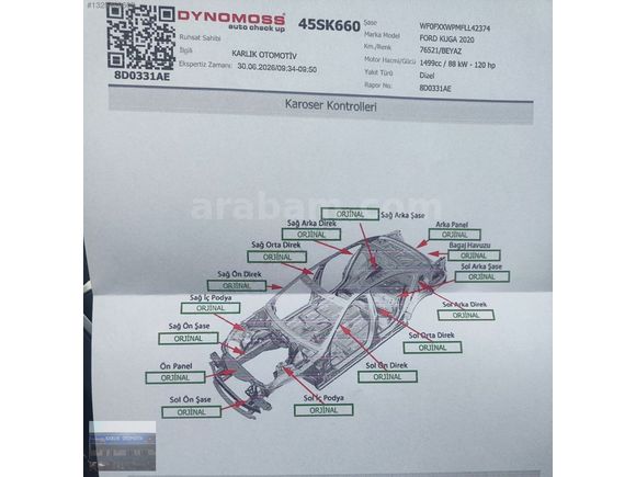 2020 BOYASIZ KUGA CAM TAVAN 76KM