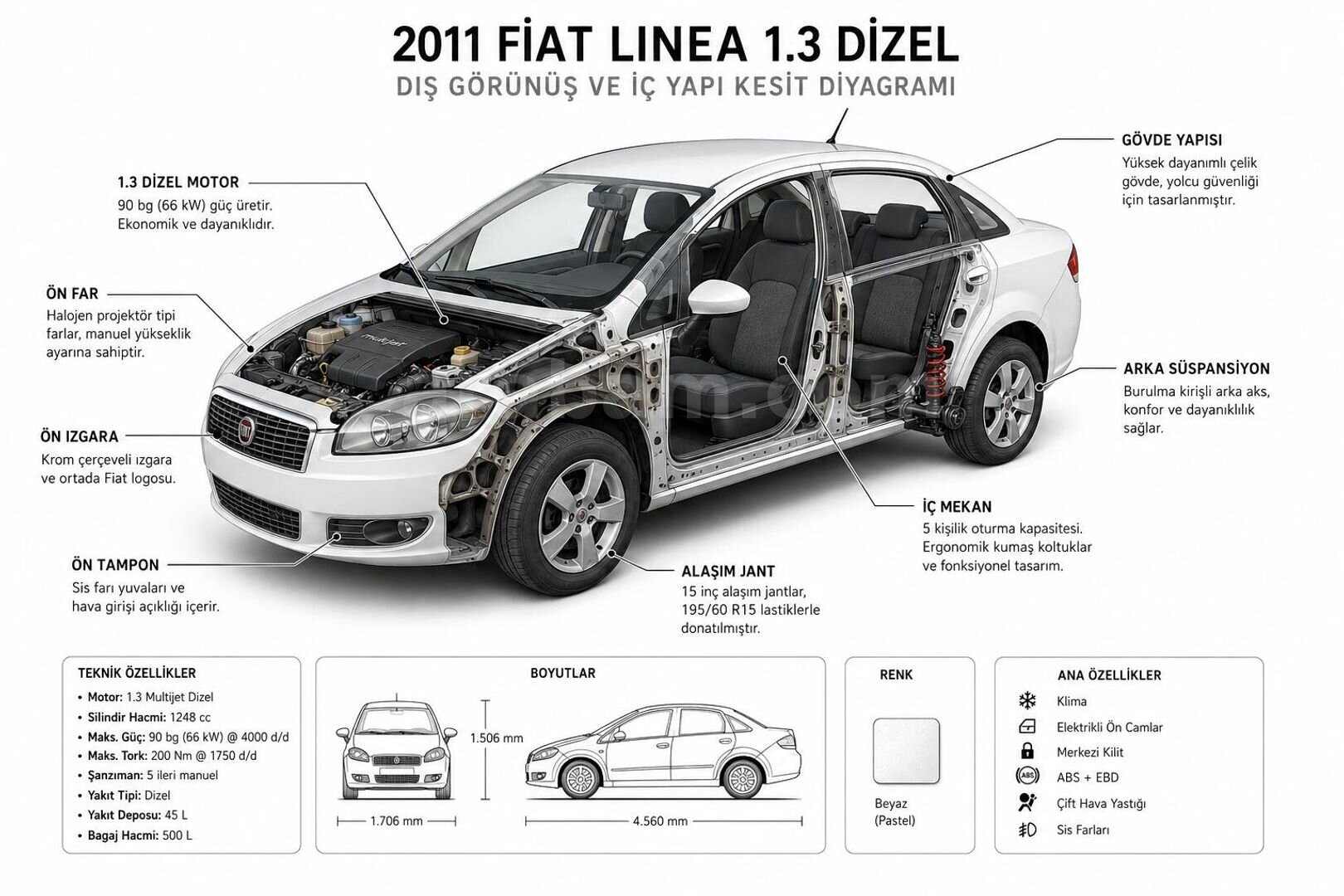 Galeriden Fiat Linea 1.3 Multijet Active Plus 2011 Model Mersin 303.000 km Beyaz 4
