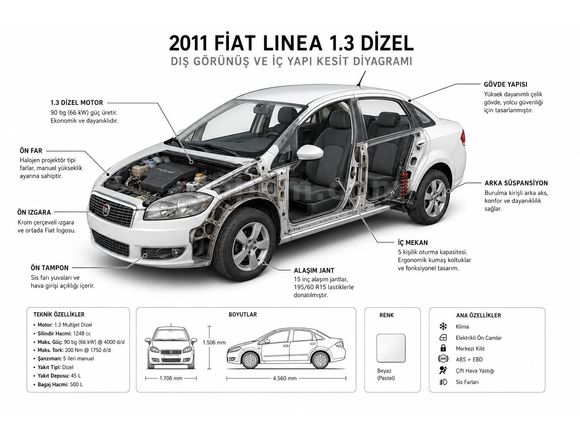 Galeriden Fiat Linea 1.3 Multijet Active Plus 2011 Model Mersin
