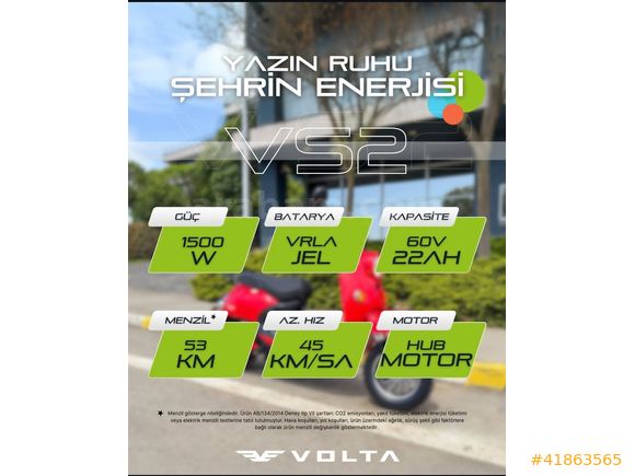 VOLTA VS2 (1500W) Elektrikli motosiklet Vade farksız 6 Taksit