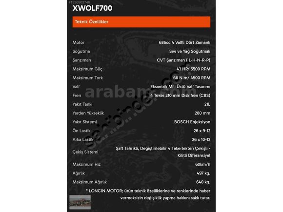 なりページ Galeriden Loncin XWolf 700 2026 Model Bursa 0 km - 41865352