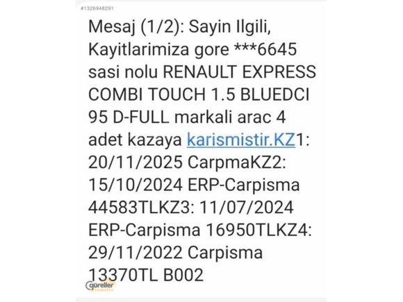 İLK ELDEN YETKİLİ SERVİS BAKIMLI RENAULT EXPRESS TOUCH + EXTRA