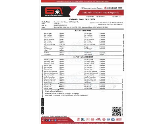 LİNEA 2015 1.3 MULTİ-JET POP 95''LİK DEĞİŞENSİZ 183.BİN KM'DE