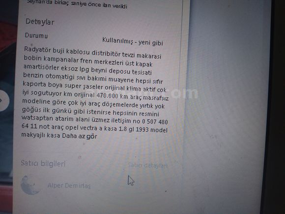 Sahibinden Opel Vectra 1.8 GL 1993 Model Adana 480.000 km Kırmızı