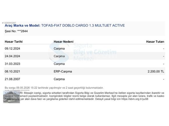DOBLO COMBİ 1.3 ÇİFT SÜRGÜ - K.KARTI 12 TAKSİT
