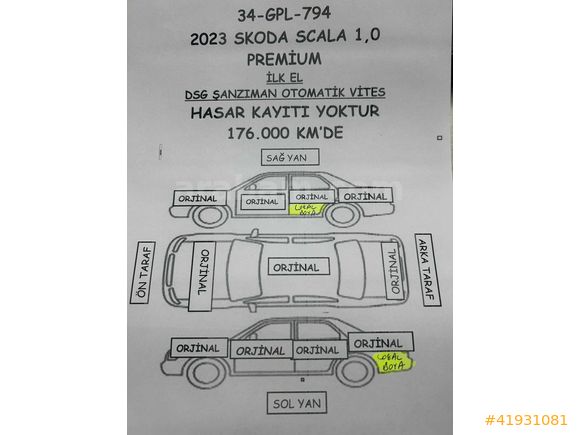 2023 SCALA HASARSIZ PREMİUM İLK EL SERVİS BKMLI K.K 12 TAKSİT