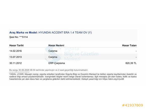 2012 ACCENT ERA TAM OTOMATİK BAKIMLI MASRAFSIZ ORJİNAL