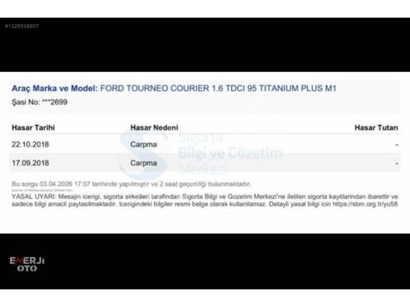 ENERJİ OTO/2018 FORD COURİER 1.5 TDCİ TİTANİUM PLUS FULL